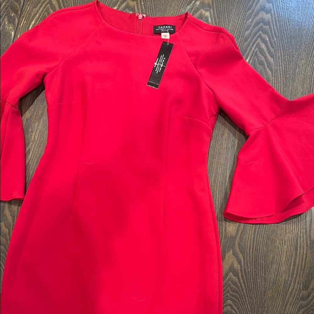 Tahari Women's Red Bell Sleeve Dress